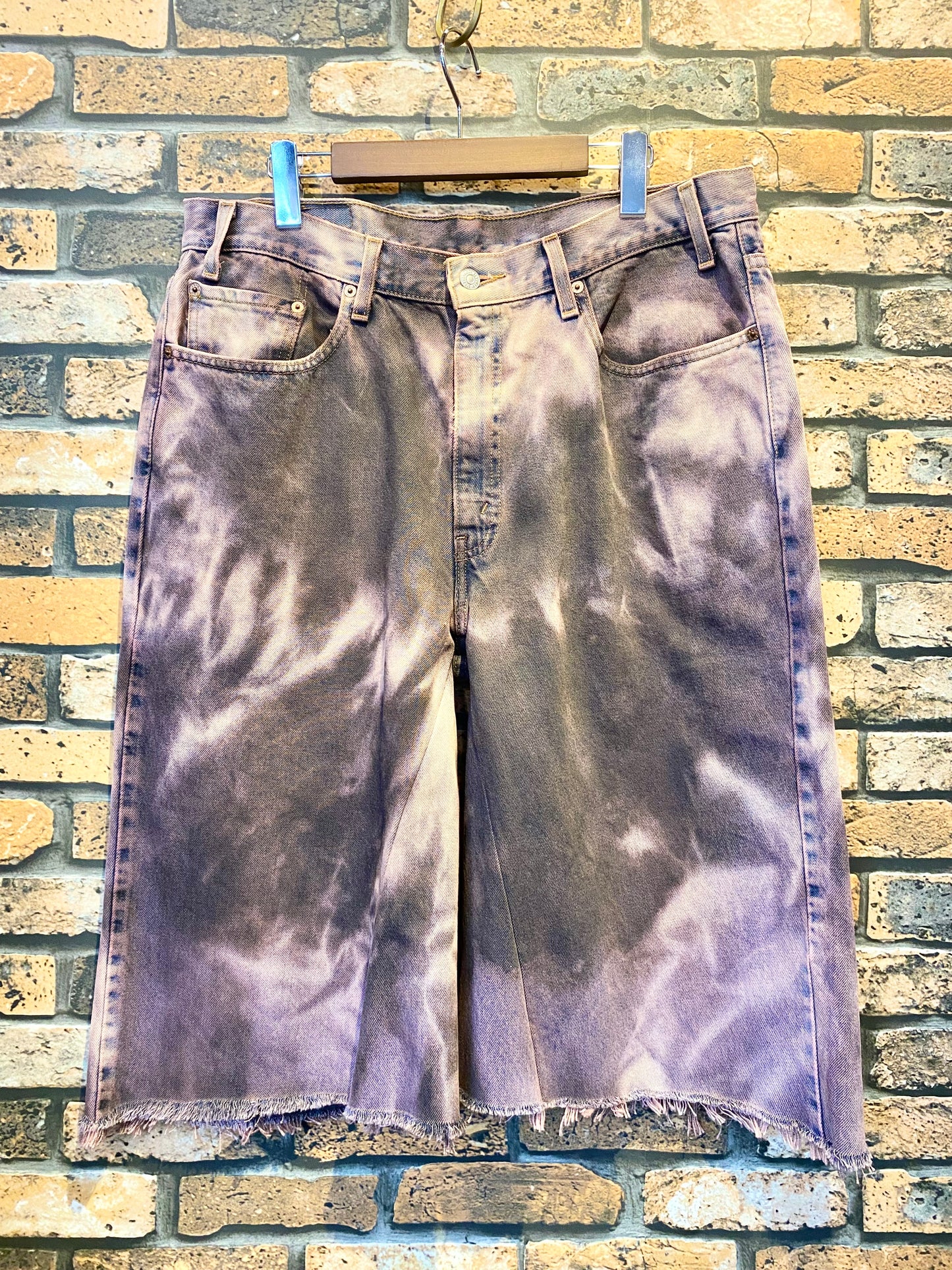 over dye denim shorts "pink beige" W36inch