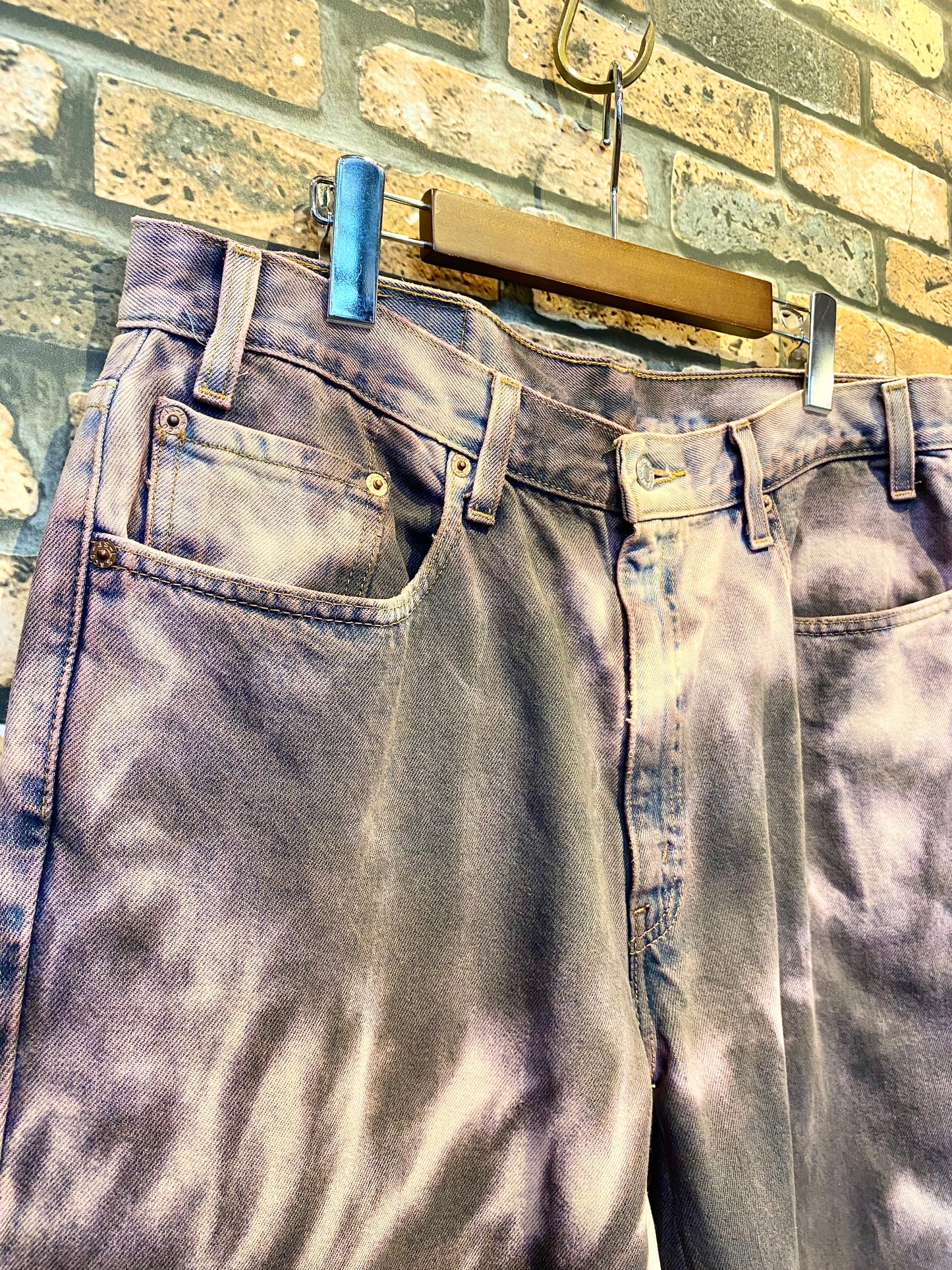 over dye denim shorts "pink beige" W36inch