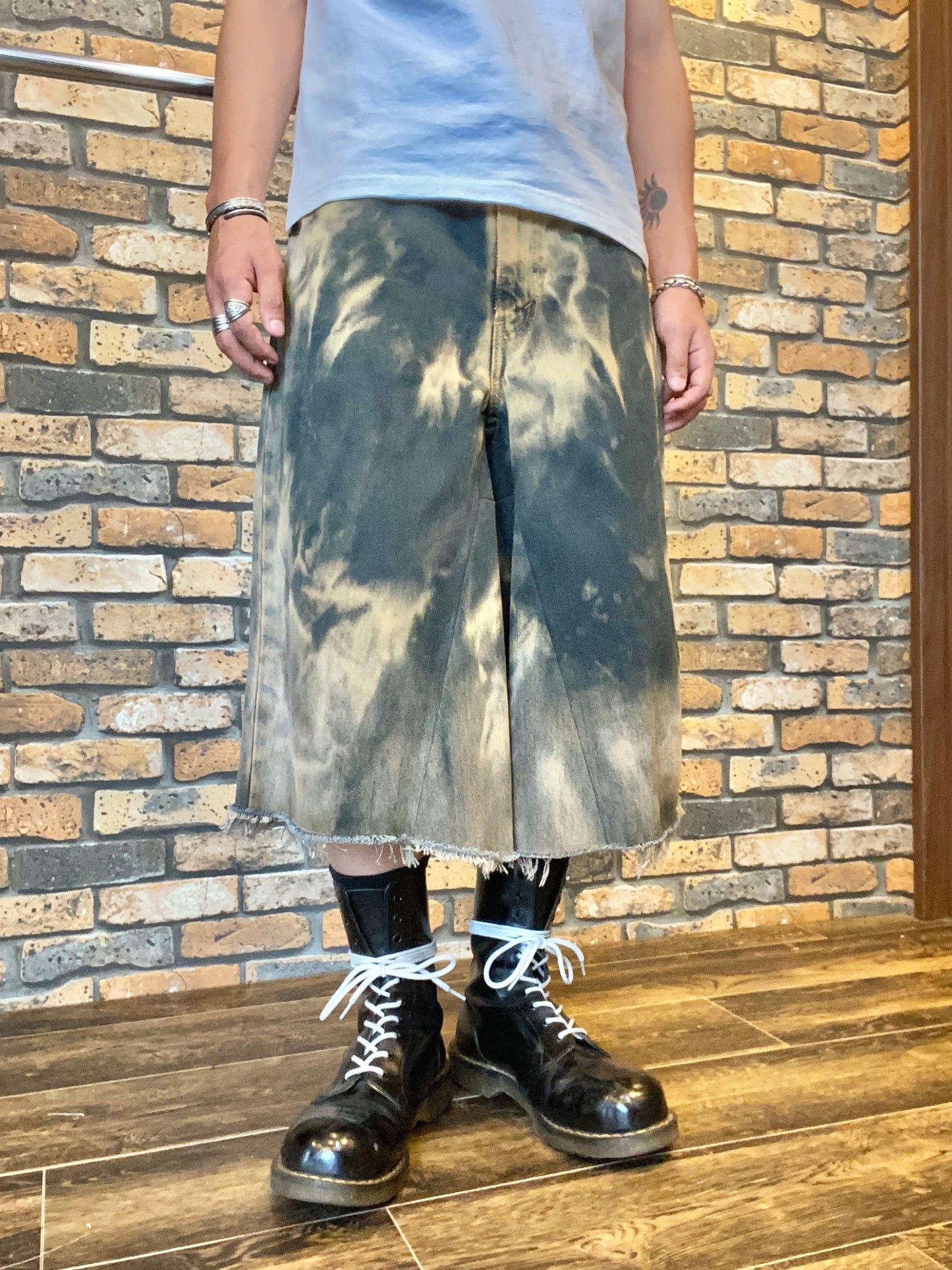 over dye denim shorts "beige" W35inch