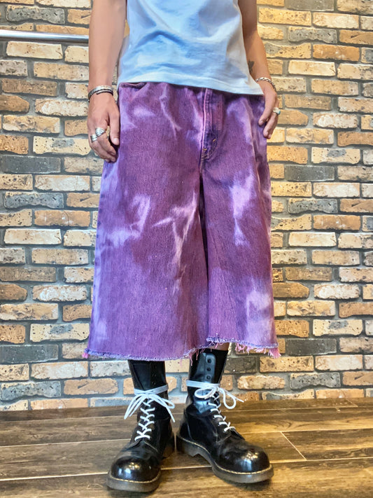 over dye denim shorts "magenta" W36inch