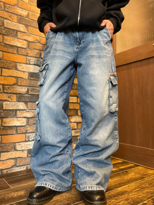 Denim wide cargo pants