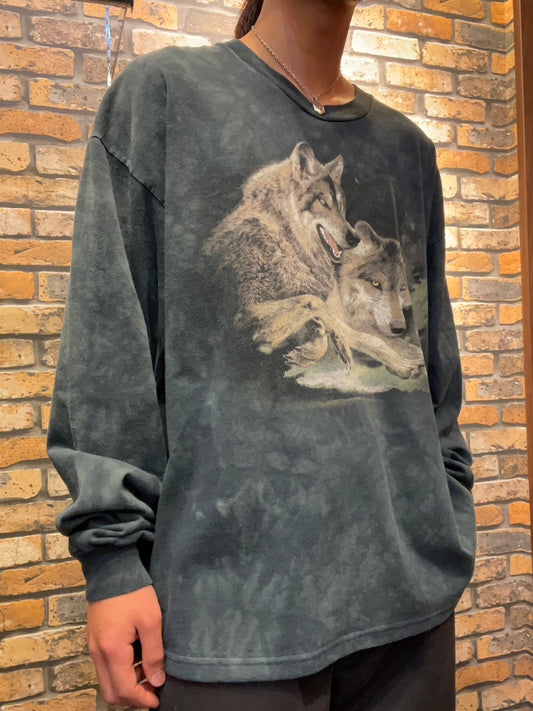 THE MOUNTAIN long sleeve−T wolf print