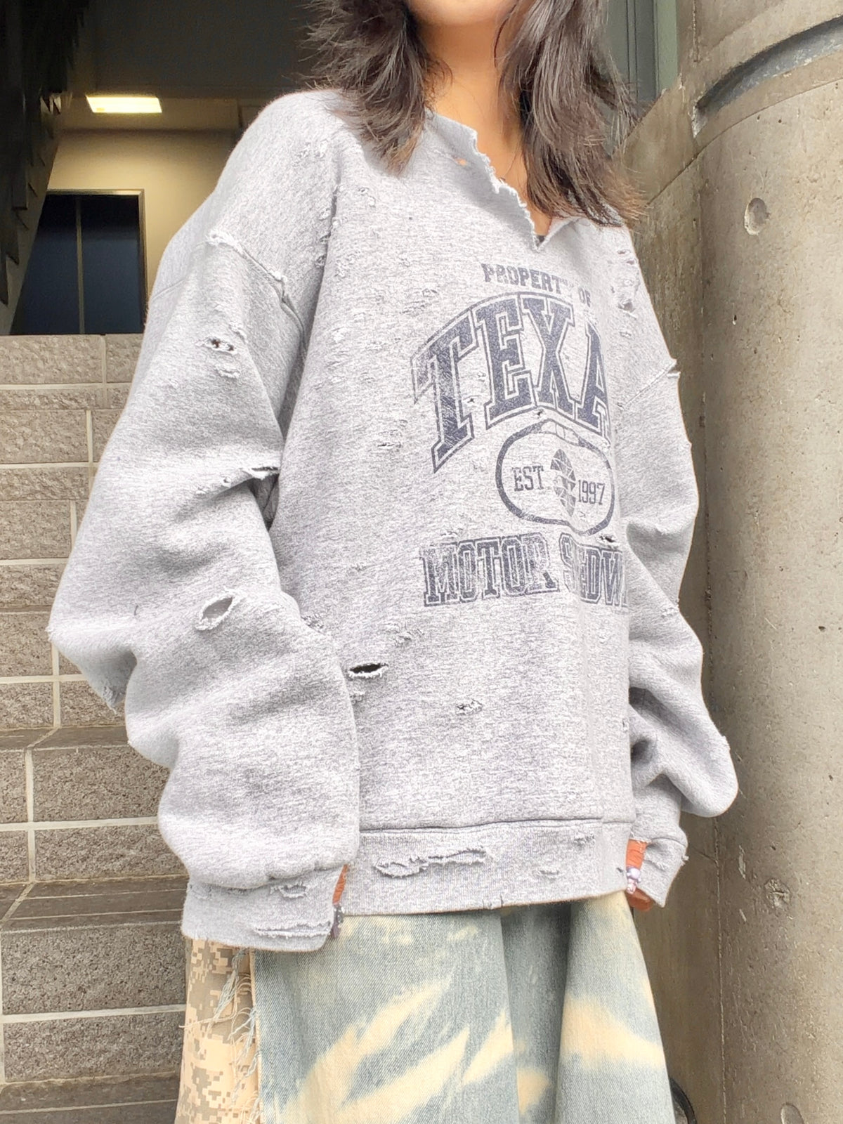 FRUIT OF THE LOOM sweat shirt 00's~ damaged custom