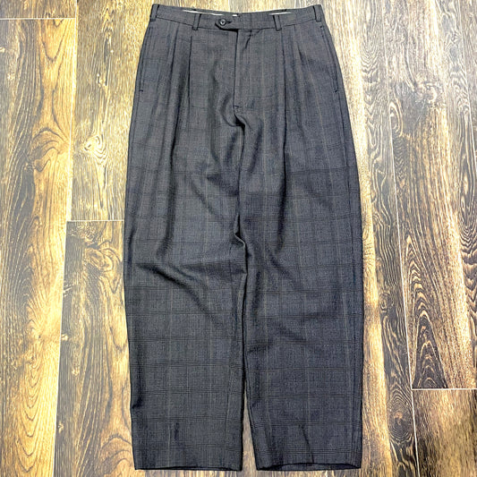 ”pierre cardin" 90's〜 check patterned 2tuck slacks W32×L30相当