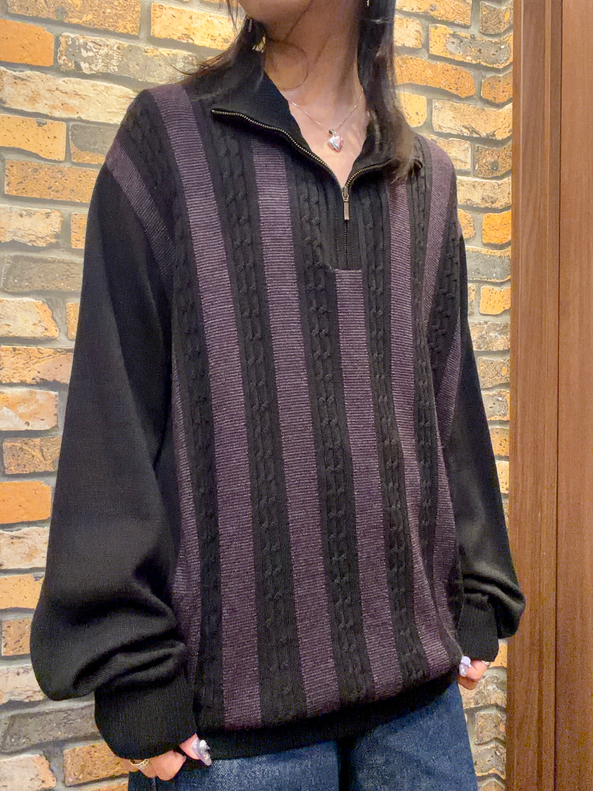 half-zip knit pullover 80's~90's made in USA