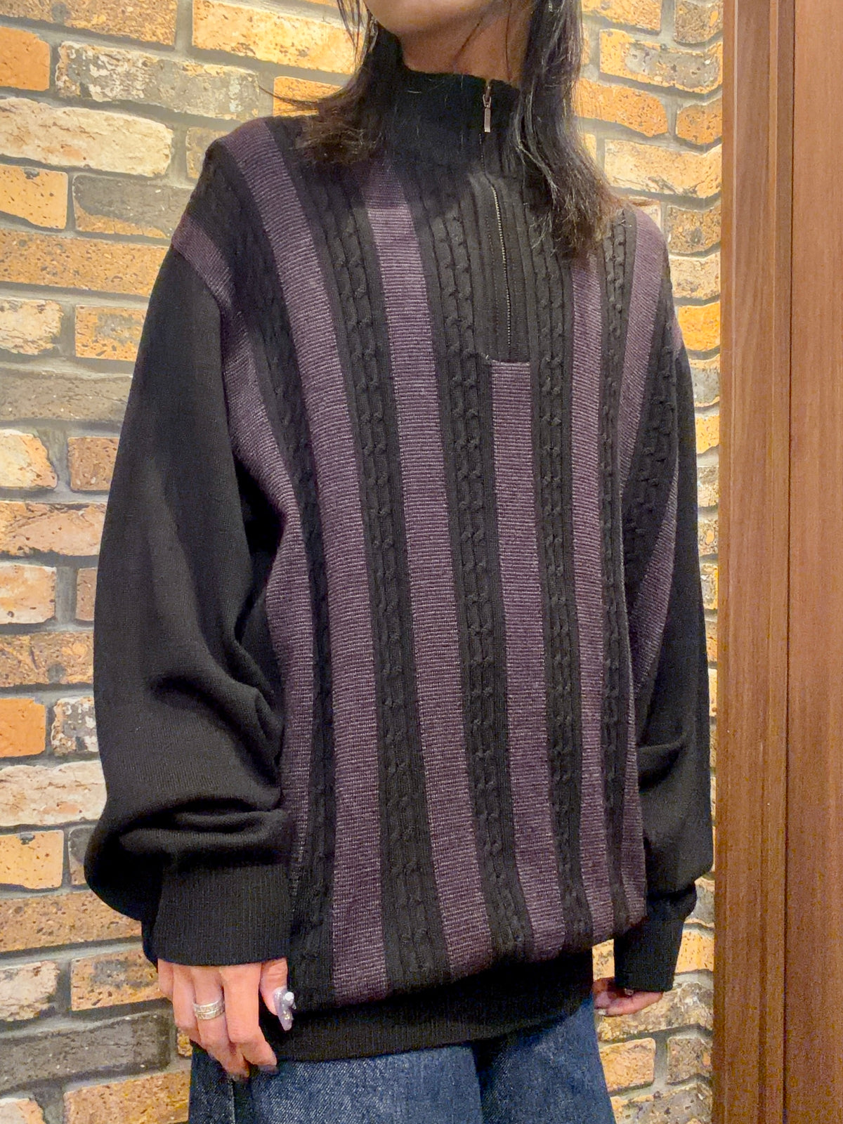 half-zip knit pullover 80's~90's made in USA