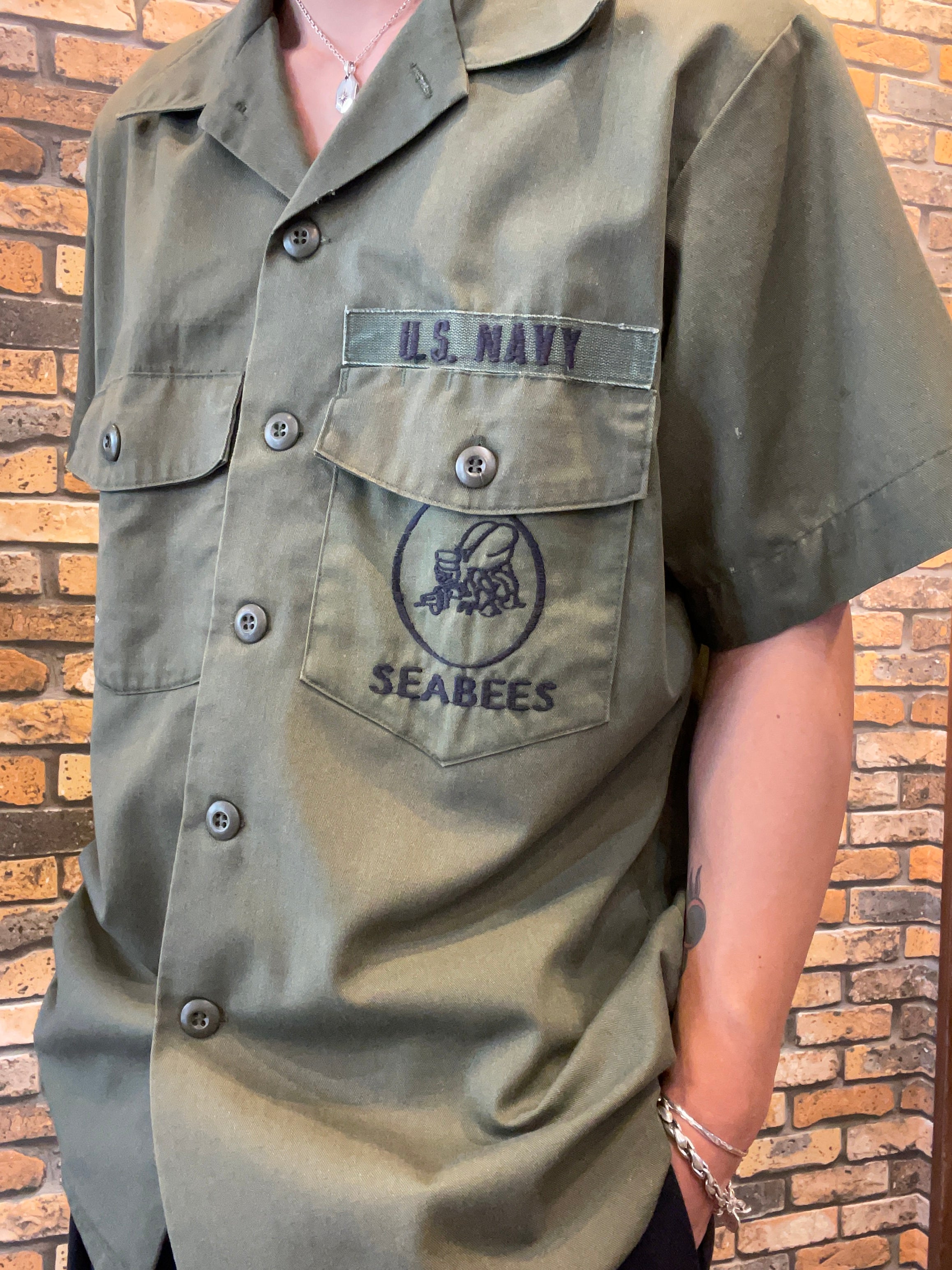 U.S.NAVY short sleeve shirt 80's~