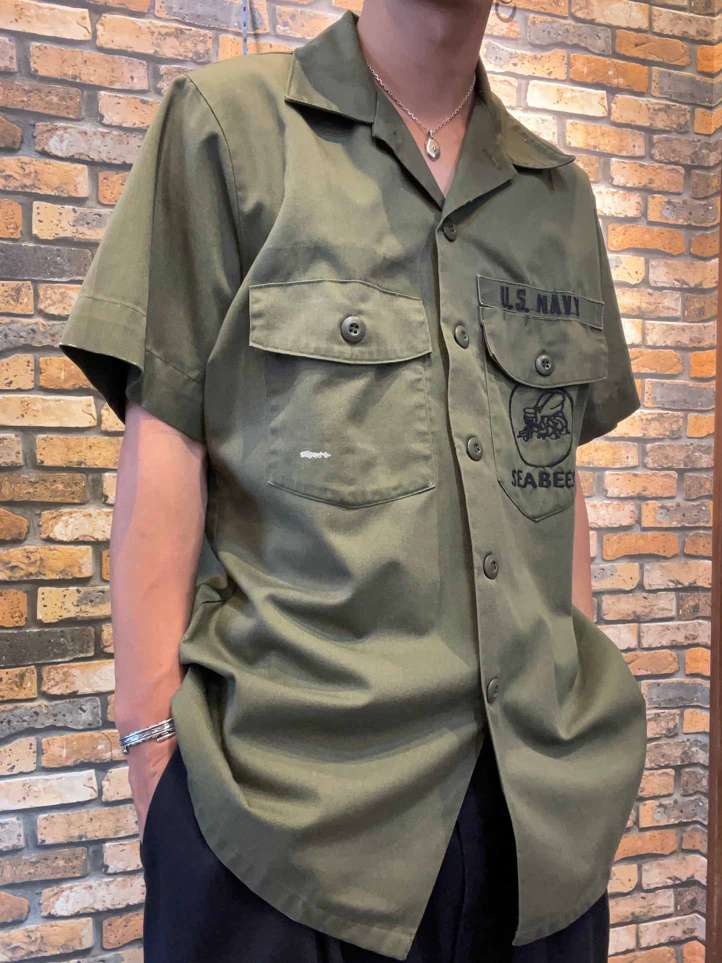 U.S.NAVY short sleeve shirt 80's~