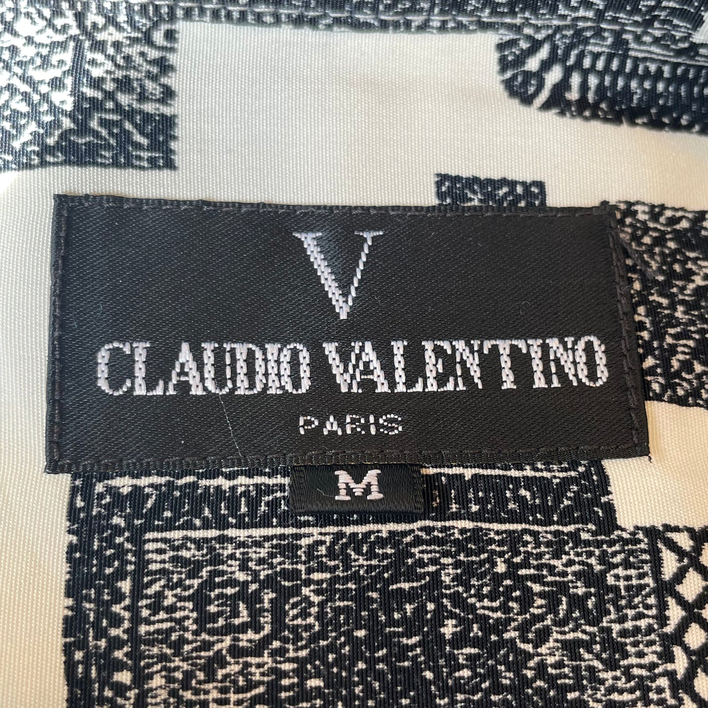 "CLAUDIO VALENTINO" All-over pattern band collar shirt　M