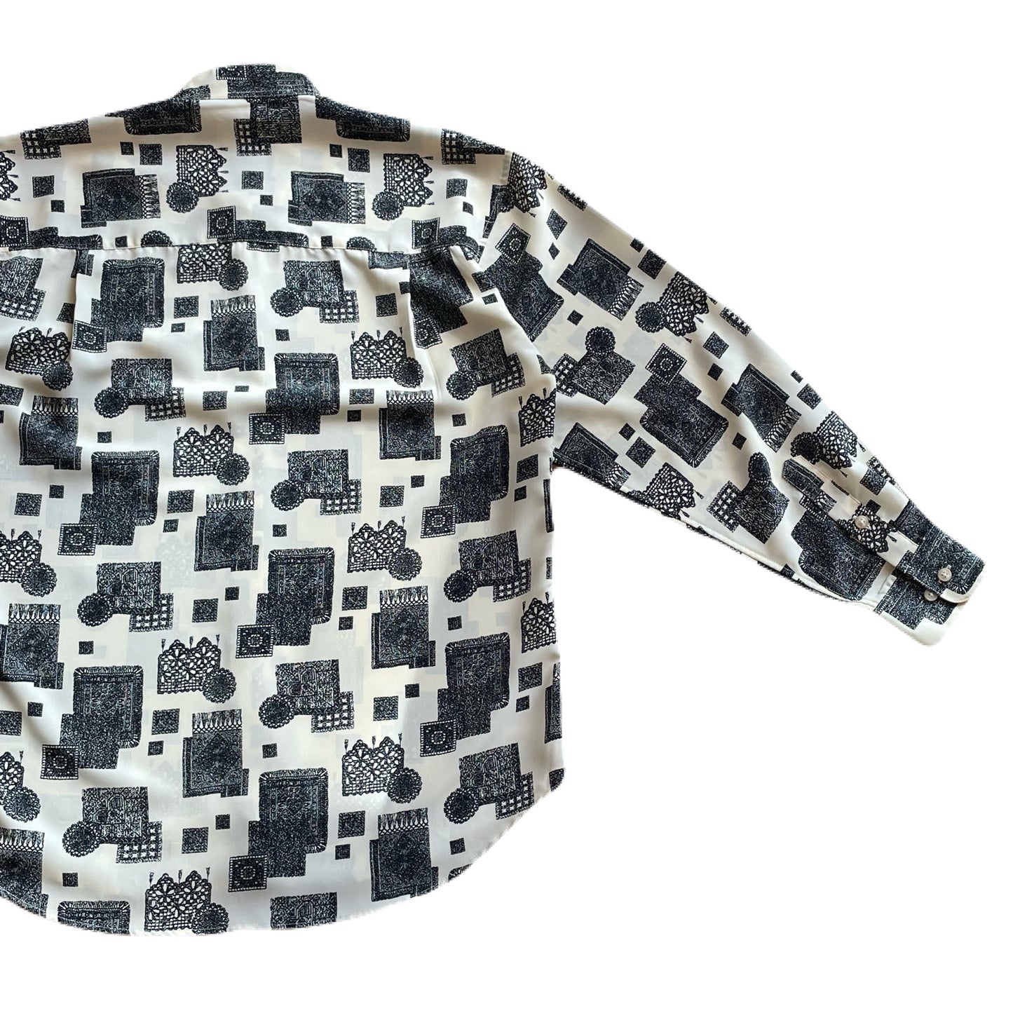 "CLAUDIO VALENTINO" All-over pattern band collar shirt　M
